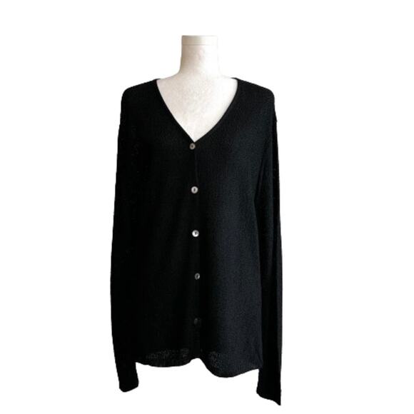 Chicos Design Black Open Weave Knit Button Front Cardigan Sweater Size M/L - Picture 12 of 12